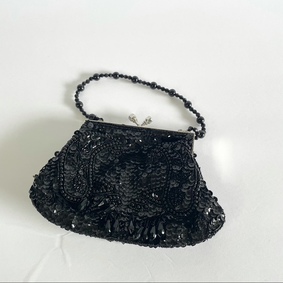 Kate Landry Black Sequin Evening Wristlet Hand Bag - Picture 2 of 15